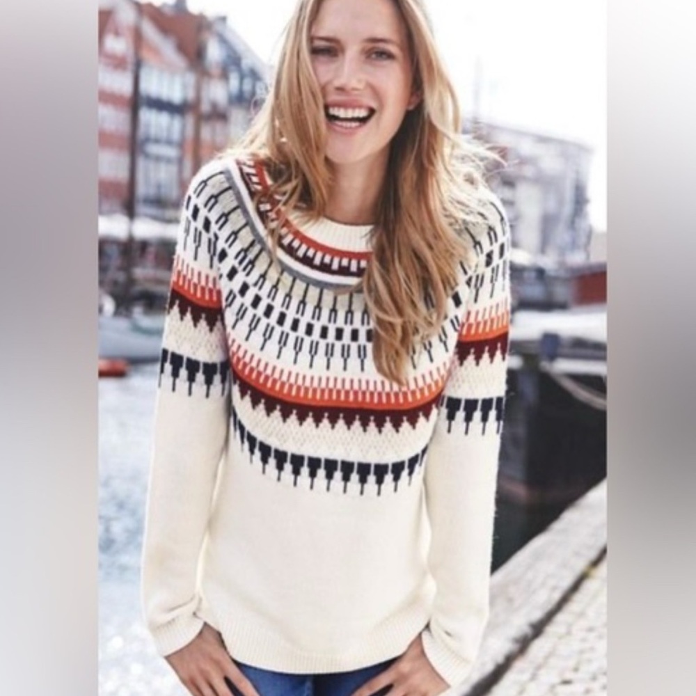 Boden Eleanor Fair Isle Cashmere Wool Crew Neck Sweater